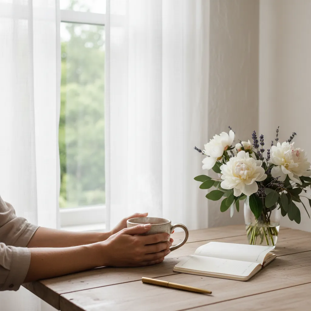 Woman enjoying a peaceful morning wellness routine