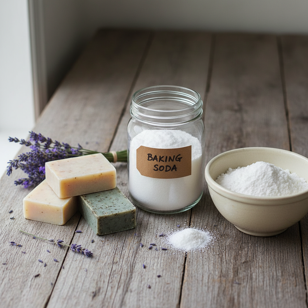 Natural laundry detergent ingredients with washing soda and castile soap