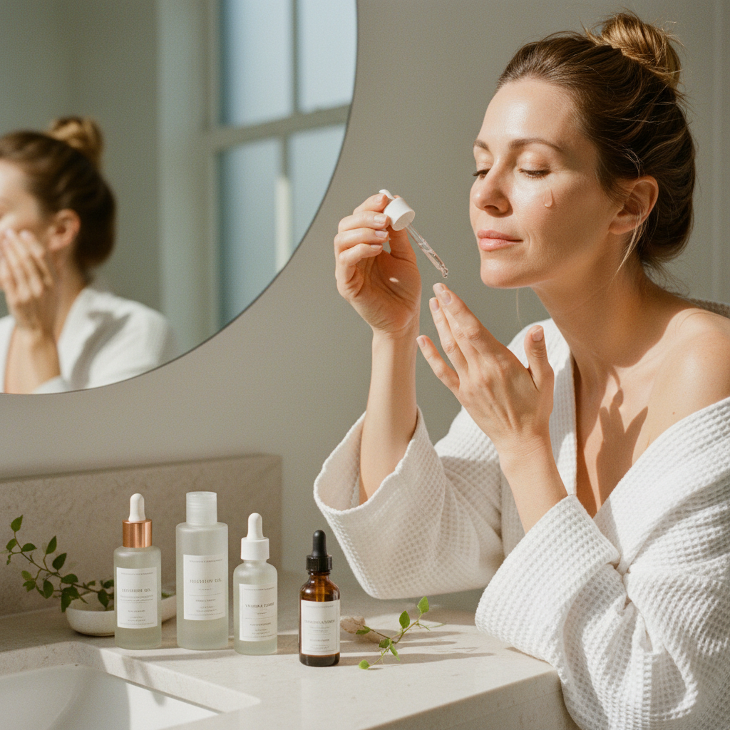 Natural anti-aging skincare products for women over 40 morning routine